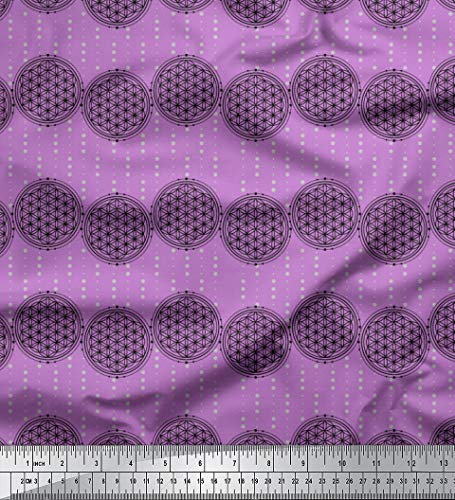 Soimoi Lila Baumwoll-Popeline Stoff die Blume des Lebens geometrisch Drucken Nahen Stoff 1 Meter 42 Zoll breit