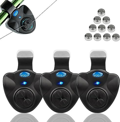 Shackcom 3 Sensible Alarma Pesca picada de mordedura de Pescado Bite Indicator -para caña de Pescar-Universal Electrónico con indicador LED Vibración