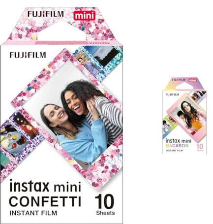 Fujifilm instax Mini Film Confetti, 16620917, 10 Shot & Fujifilm instax Film Mini Macaron 10 Vues Multicolore