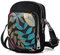 LaRechor Petit Sac à Bandoulière en Tissu Sacoche Étui pour Téléphone Portable Mini Pochette de Femme Fille, 3 Poches Zippées (Feuilles Colorées)