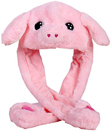 YEKEYI Hase mit Ohren, springender Kaninchenhut, Tierhut, Pop-Up-Ohren, Plüschhase, Mütze für Frauen und Mädchen, schweinrosa, One size