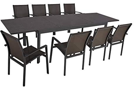 9tlg. Alu Tischgruppe NEREA Set Garten Sitzgruppe Outdoor Schwarz Metall Möbel