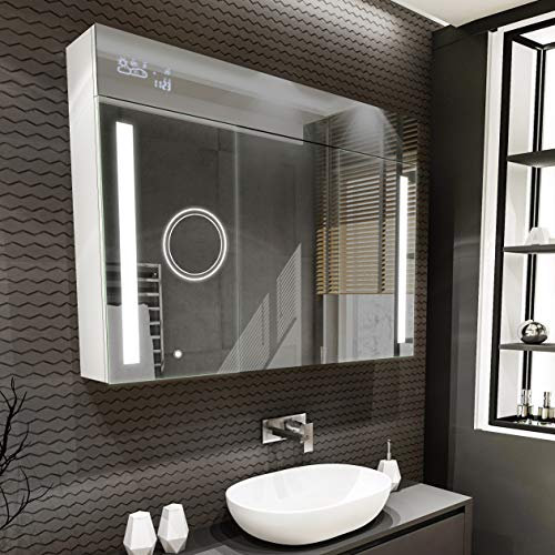 Artforma Armoire pour de Salle de Bain avec Miroir et Éclairage LED avec 3-Porte (100x72x16,6 cm) | 17 décors au Choix | Murale