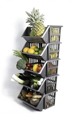 VR7 New Stackable Storage Drawers for Kitchen, Pantry, and Bathroom - Portable & Space-Saving Stacking Baskets Storage: Length 36cm x Depth 30cm x Height 17.5cm (Grey, 5 racks)