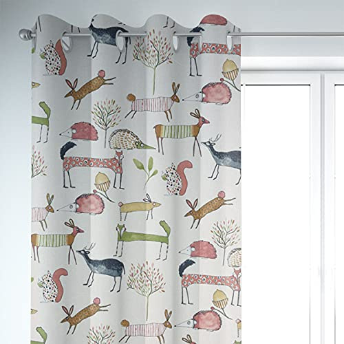SCHÖNER LEBEN. Vorhang Oh My Deer Waldtiere weiß grün Beere bunt 245c, Gardinen Aufhängung:Ösen