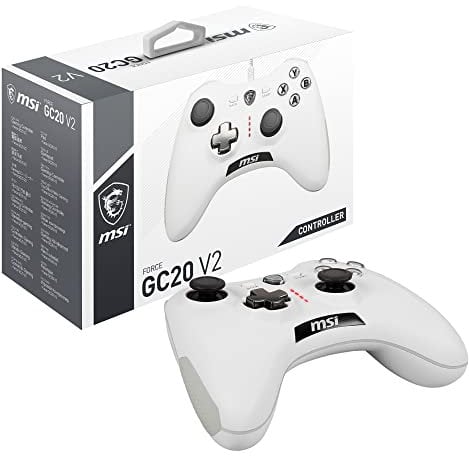 MSI FORCE GC20 V2 WHITE Kabelgebundener PC Gamepad Controller - austauschbare D-Pad Abdeckungen, zwei Vibrationsmotoren, USB 2.0 - weiß, kabelgebunden