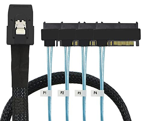 GINTOOYUN Mini SAS a SAS Cable 36 Pin SFF-8087 a 4 SFF-8482 Cable de 29 pines con alimentación SATA para servidor SAS, tarjeta de incursión, disco duro SAS