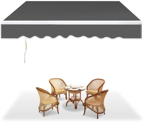 SWANEW Gelenkarmmarkise Easy Balkonmarkise Sonnenschutz Terrasse, Kurbelbedienung, für Balkon und Veranda 3,5 x 3,0 m, Grau, Anti-UV und wasserfest, Alu/Polyester