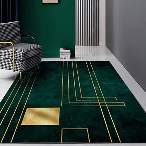 makeups1 Klassischer Orientteppich, Dunkelgrüne Goldlinien, Kurzflor Waschbarer Anti-Rutsch Ornamente Muster Teppich 120 x 160 cm