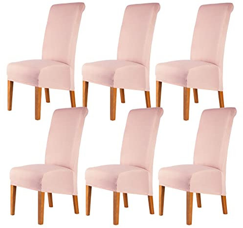 CMAKER High Back Chair Covers Stretch Spandex Fabric Chair Slipcover Seat Cover for Home Washable Removable Parsons Chair Protector Dining Room Kitchen Hotel,Set of 6,Pink