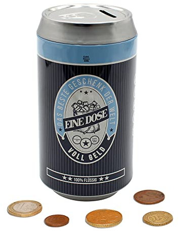 Dekohelden24 Metall Spardose - Bierdose - Motiv: Eine Dose voll Geld, Maße L/B/H: ca. 16 x 8 x 16 cm
