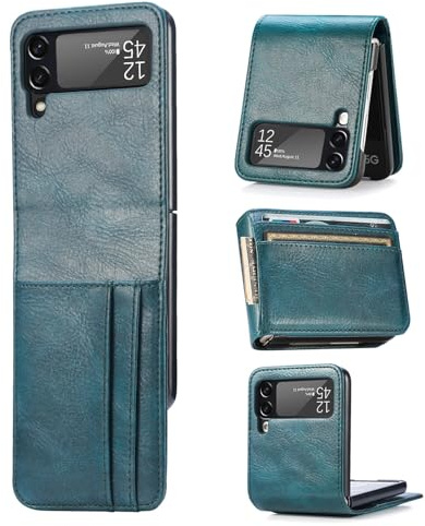 Handyhülle Kompatibel mit Samsung Galaxy Z Flip 4 5G | Klapphülle Schutzhülle mit Kartenfächer Kompatibel für Galaxy Z Flip 4 5G | Petrol