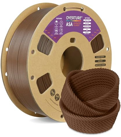 OVERTURE ASA Filament 1.75mm, Spule 1kg (2.2lbs), Maßgenauigkeit +/- 0.03 mm, für 3D Drucker (Braun)