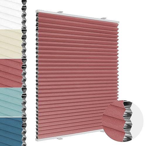 Allesin Wabenplissee ohne Bohren Verdunklung Thermo Doppelplissee Klemmfix Zweifarbig Weinrot-weiß 90x130 cm (BxH) 100% Blickdicht, Sonnenschutz & Schallschutz Plisseerollo für Fenster & Tür