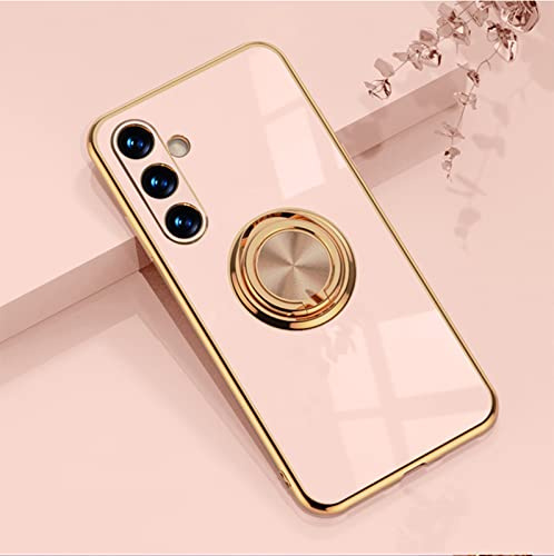 XINYEXIN Custodia per Samsung Galaxy A34 5G Supporto Anello | Cover in TPU Morbido, Rotazione 360°, Antiurto, Antigraffio, Presa Sicura, Finitura Elettroplaccata, Rosa
