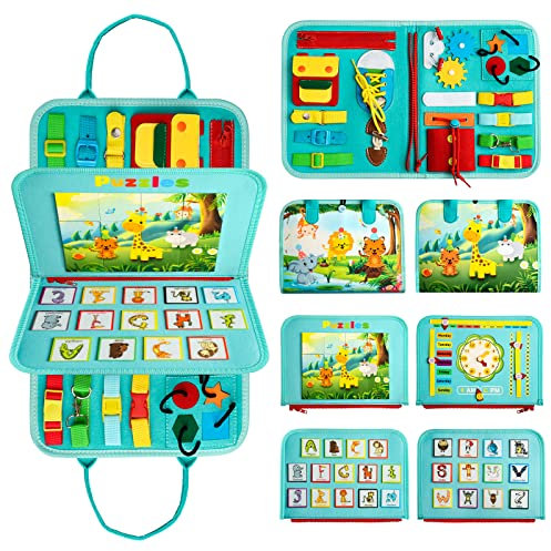 Achiyway 4 Capas Busy Board Montessori, Tablero Sensorial Montessori para Niños 1 2 3 4 Años, Juguetes Educativos para Aprender a Vestir y Habilidades Motoras Finas, Regalo para Niño de 1 a 4 Años
