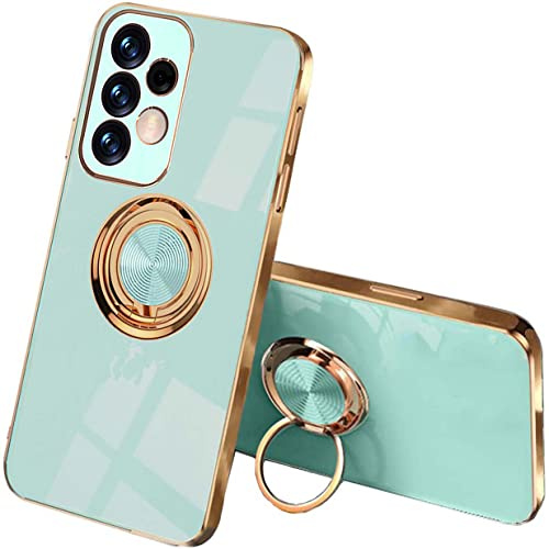 UPLAI Stilvoll Hülle für Samsung Galaxy A52s 5G/Samsung Galaxy A52, Slim Stoßfest Galvanik-Design Handyhülle Case mit Ringhalter, Sanft TPU Silikon Bumper Schutzhülle Cover.Hellgrün