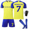 Ronronner Fussballtrikot, Fußball Set Kinder Heimtrikots/AuswäRtstrikots, Nr.7 Fußballtrikot Kinder Set, Fußball-Trainingstrikots für Jungen mit Socken und Schienbeinschoner (Gelb-A, 140-150)
