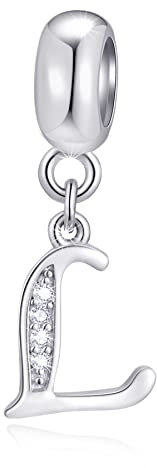 Initial L Anhänger Charm, Buchstabe L Charms Fit Pandora Glück Armband, 925 Sterling Silber Dangle CZ Birthstone Alphabet Perlen