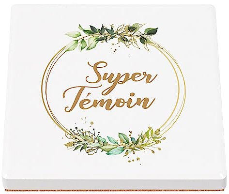 sous Verre en céramique - Super Témoin Mariage Fiancée Noces Cercle Fleurs - 1 unité (100 x 100 mm)