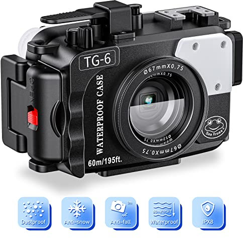 Seafrogs - Alloggiamento subacqueo per fotocamera Olympus TG-6, accessori subacquei professionali, 60 m, per Olympus Tough TG-6 nero
