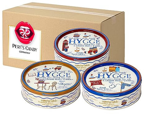 Pere's Candy Bundle für Dänische Butterkekse Cookies teilweise mit Schokoladenstückchen - Hygge Motive Dose 2er Pack (2 x 340 g) + Pere's Candy Notepad DIN A7-25 Blatt