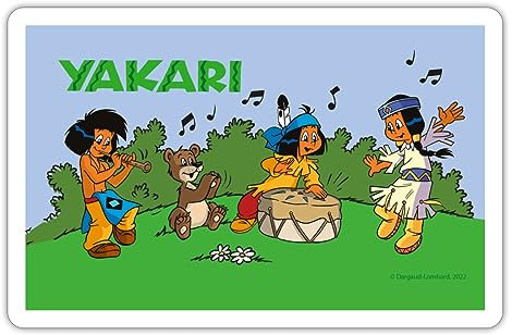 Spreadshirt Yakari, kleiner Dachs und Regenbogen musizieren Sticker Aufkleber, 10 x 10 cm, Mattweiß