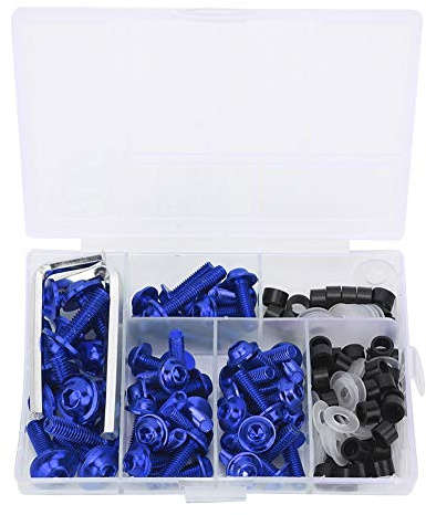 158pcs Boulons De Carénage De Moto, Vis De Fixation De Pare-brise De Moto Clips De Fixation En Aluminium écrous Kit De Clé à Joint Pour la Réparation De Moto(Bleu)