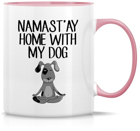 Retreez Funny Mug - Namaste Namastay Home with My Dog Dogs Lover Meditation Yoga 11 Oz Ceramic Coffee Mugs - Funny, Sarcasm, Inspirational birthday gifts - White Mug with Pink Handle and Inner