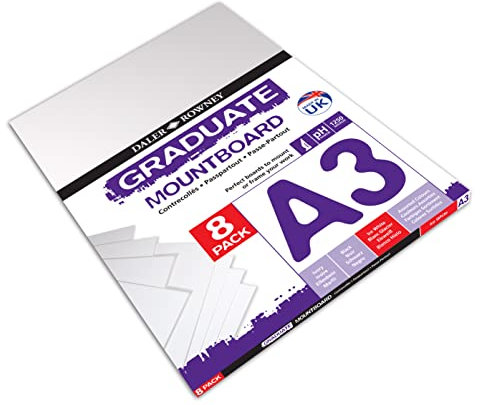 Daler-Rowney Graduate Cream Core Mountboard, Smooth Surface, Pack, 1.25mm Thick, A3-11.7 x 16.5in - 29.7 x 42 cm, Ice White, 8pcs (Pack of 2)