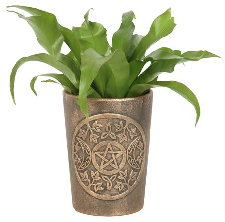 LisaParker Pot de fleurs en terre cuite triple lune en bronze – Arbre mystique de vie, symbole spirituel, croissance et renaissance, effet bronze antique – Décoration mystique unique pour plantes