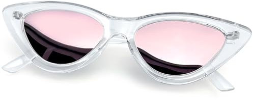 Joopin Polarised Cat Eye Sunglasses Womens Vintage Pink Mirrored Ladies Cateye Sun Glasses with UV400 Protection- Clear Frame Pink Mirror Lens