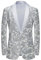 PYJTRL Herrenmode Samt Pailletten Blumenmuster Anzugjacke Blazer(Silver,3XL)