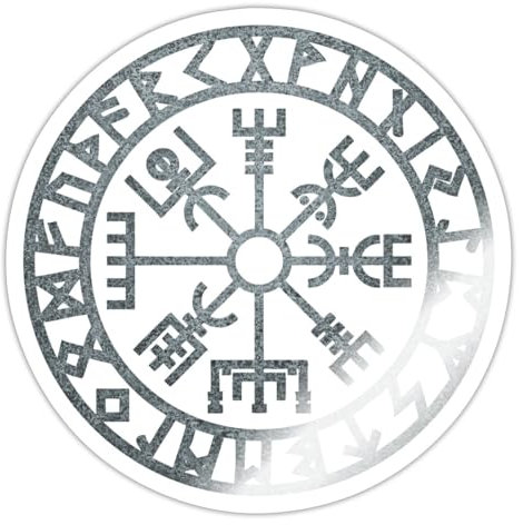 Spreadshirt Vegvisir Kompass Rune Wikinger Wegweiser Sticker, max. 10 x 10 cm, 10 x 10 cm, Weiß glänzend