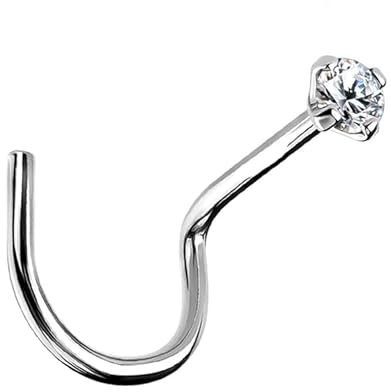 I Piercing Nasenstecker gebogen I Echt 750 Weißgold I Echter Diamant I Maße 0,8 x 6 x 1,4 mm I neu modern modisch extravagant exklusiv I 47005