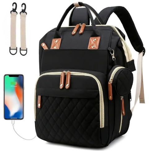 Hushco Lightweight Baby Changing Bag Unisex Backpack Nappy Bags Diaper Travel Bag for Mom and Dad | Pacifier Holder | Stroller/Pram Straps | USB Port (Black