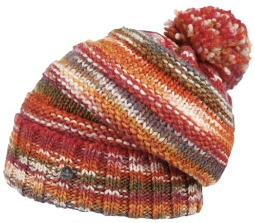 LIERYS Fauske Bommelmütze Damen/Herren - Pudelmütze mit Schurwolle - Made In Germany - Gestrickt - One Size 55-60 cm - Wollmütze in Oversize - Wintermütze Herbst/Winter orange-rot One Size
