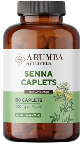 Arumba Ayurveda Caplets de séné 1000 mg, 150 nos, à base de poudre de feuilles de séné (Cassia angustifolia), laxatifs, santé digestive, nettoyage détox