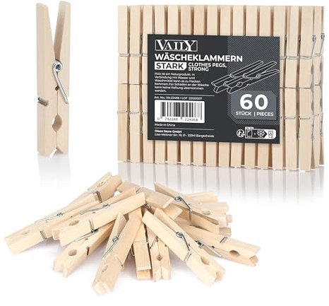 Vaily Wäscheklammern aus Holz - Holzklammern für Wäscheständer, Wäscheleine, Basteln und Dekoration (060 Stück)