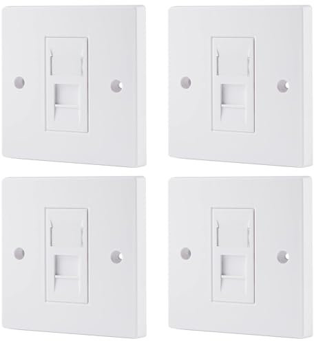 rhinocables CAT6A Ethernet Faceplate Single 1-Port/Double 2-Way RJ45 Socket Wall Plate for Ethernet Cable Networking (4, 1 Port)
