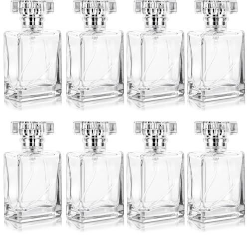 GBACHOOSE 8 Piezas Atomizador Perfume Recargable 30 ml, Botellas de Vidrio Transparentes con Spray Plateado, Botella Spray con Embudos y Goteros para Viaje, Perfume y Tónico Facial