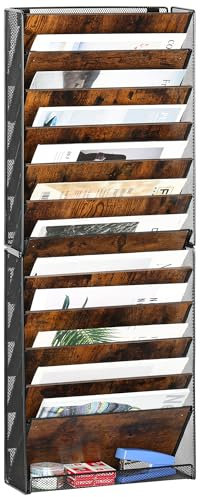 TQVAI Rangement Document Mural, 12 Compartiments Porte Revue Mural Bois Papier A4 Dossier Papeterie Organisateur de Bureau pour Bureau, Maison, École, Noir/Antique