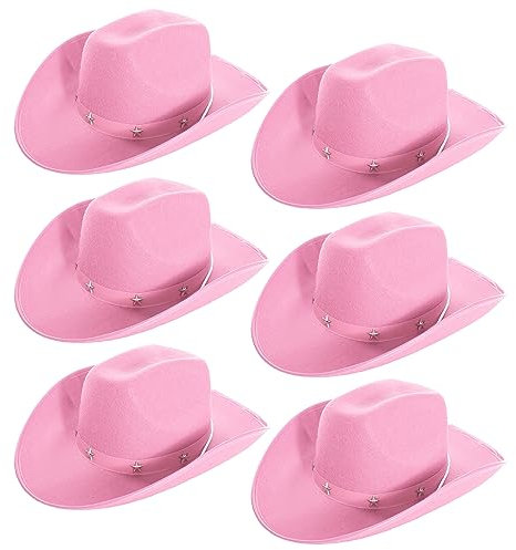 Pinker Cowboyhut mit Sternen, 6 Stück, Filz-Stern-Nieten, Cowgirl-Hut, Erwachsene, Wilder Westen, Konzert-Zubehör