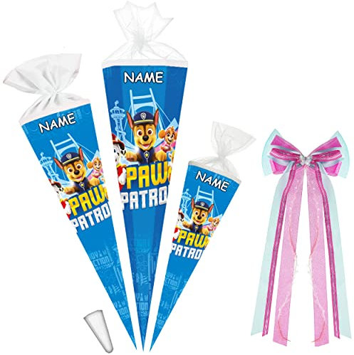 alles-meine.de GmbH Schultüte - Paw Patrool 35-100 cm Größe wählbar inkl. Name - + Kunstoff Spitze + Schleife - Tüllabschluß/Filzabschluß - eckig/rund - Jungen & Mädc..
