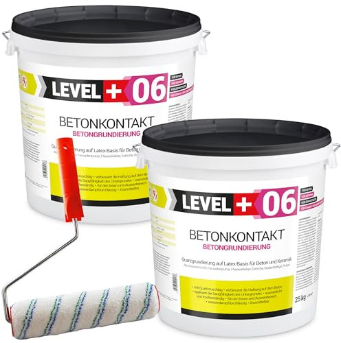 Level+06 Betonkontakt 50 kg Haftbrücke Haftputzgrund Putzgrund Betonuntergründe Betonfarbe+ Farbroller 25cm mit Bügel Set