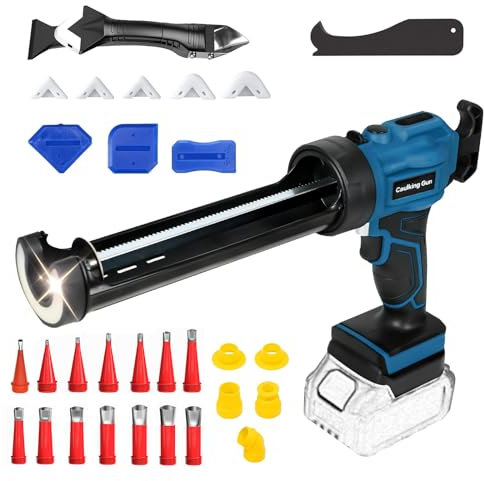 Pressa per cartucce a batteria, compatibile con pistola in silicone Makita, 18 V, con luce LED, 4 velocità, pistola per sigillatura, spatole (blu + kit di attrezzi in gomma)