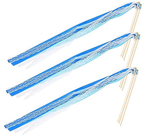 Blaue Hochzeitsfeenstäbe 25 Stück mit Holzstab, Polyester Bändern