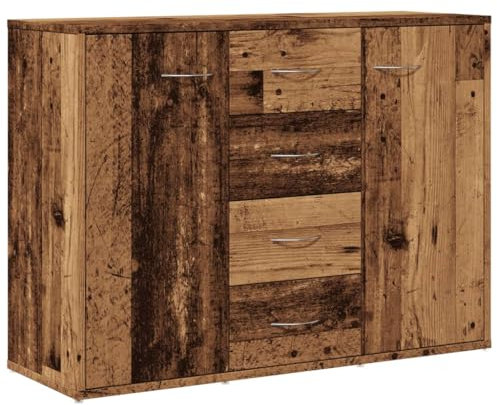 vidaXL Sideboard, Kommode mit 4 Schubladen 2 Türen, Anrichte Schrank für Wohnzimmer, Beistellschrank Mehrzweckschrank, Altholz-Optik Holzwerkstoff