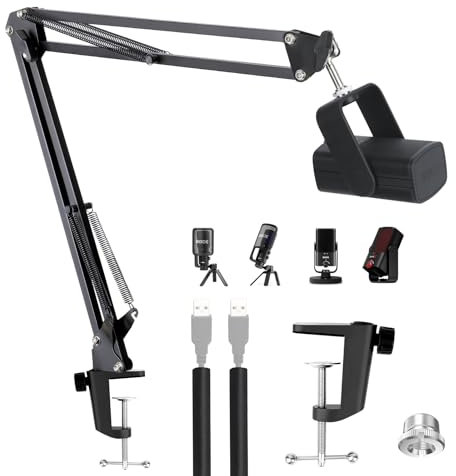YOUSHARES Mic Arm Boom Arm - Microphone Boom Arm for NT USB/USB+ / USB Mini/XCM 50, Blue Yeti, HyperX QuadCast 1/2/S/2S, Fifine AM8, Shure SM7B, Razer, Gaming Mic using 3/8 to 5/8 Adapter