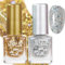 2PCS Glitter Silver Gold Nail Polish Set, Quick Dry Sparkly Christmas Nail Varnish Nail Glitter, Shimmer Long Lasting Autumn French Holographic No UV Needed Nail Polish Nail Art Manicure for Women